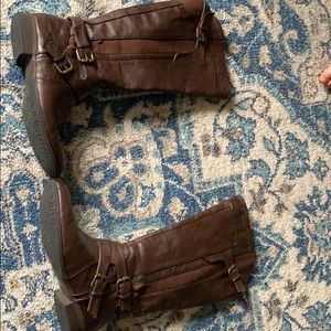 Brown leather boots